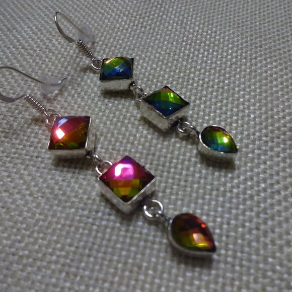 Beautiful RAINBOW MYSTIC TOPAZ Handmade Silver Dangle Earrings #994B - Picture 1 of 3